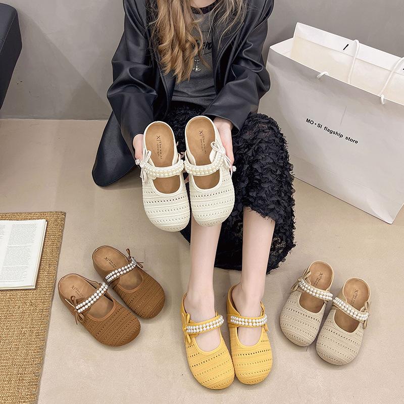 2025 New French Holiday Small Fragrant Mary Jane Shoes Women's Bag Head Hollow Bow Flat Slippers