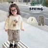 Girls Leopard Print Hoodie and Pants Set for Spring Autumn