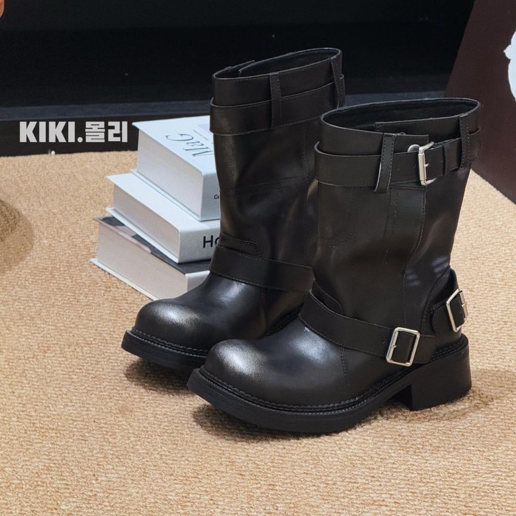 British leather fashion retro western cowboy boots women's 2025 new Martin boots thick heel Spice girl knight boots tide