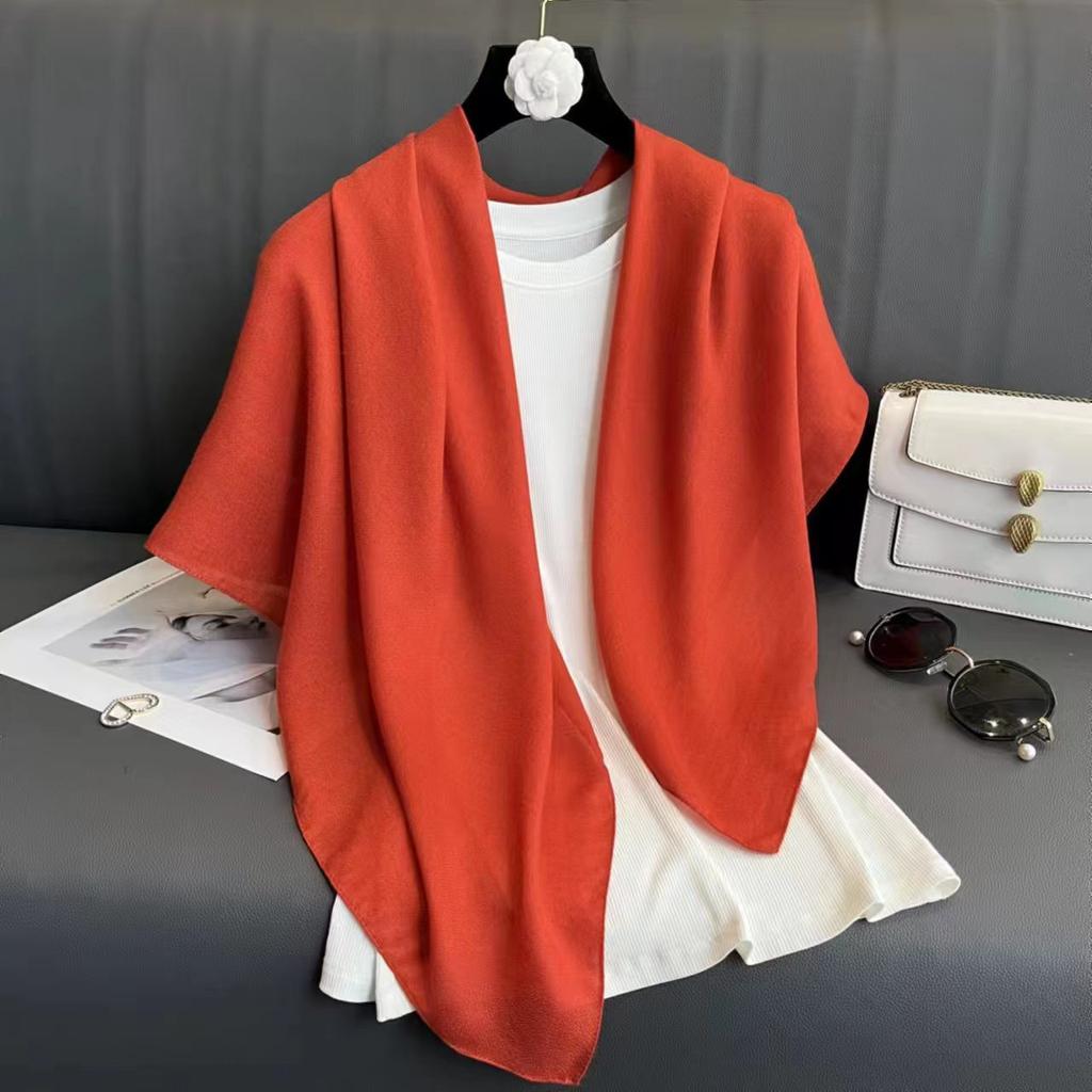 Women S Solid Color Large Square Scarf 90x90cm Casual Headscarf