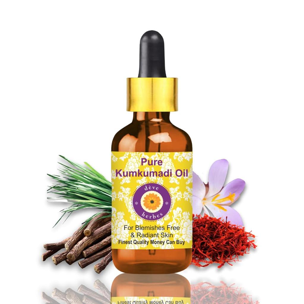 Deve Herbes Kumkumadi Face Oil (Tailam) with Glass Dropper | Traditionally Extracted | Pure | Saffron-Enriched | Non-Sticky | Lightweight | Ancient