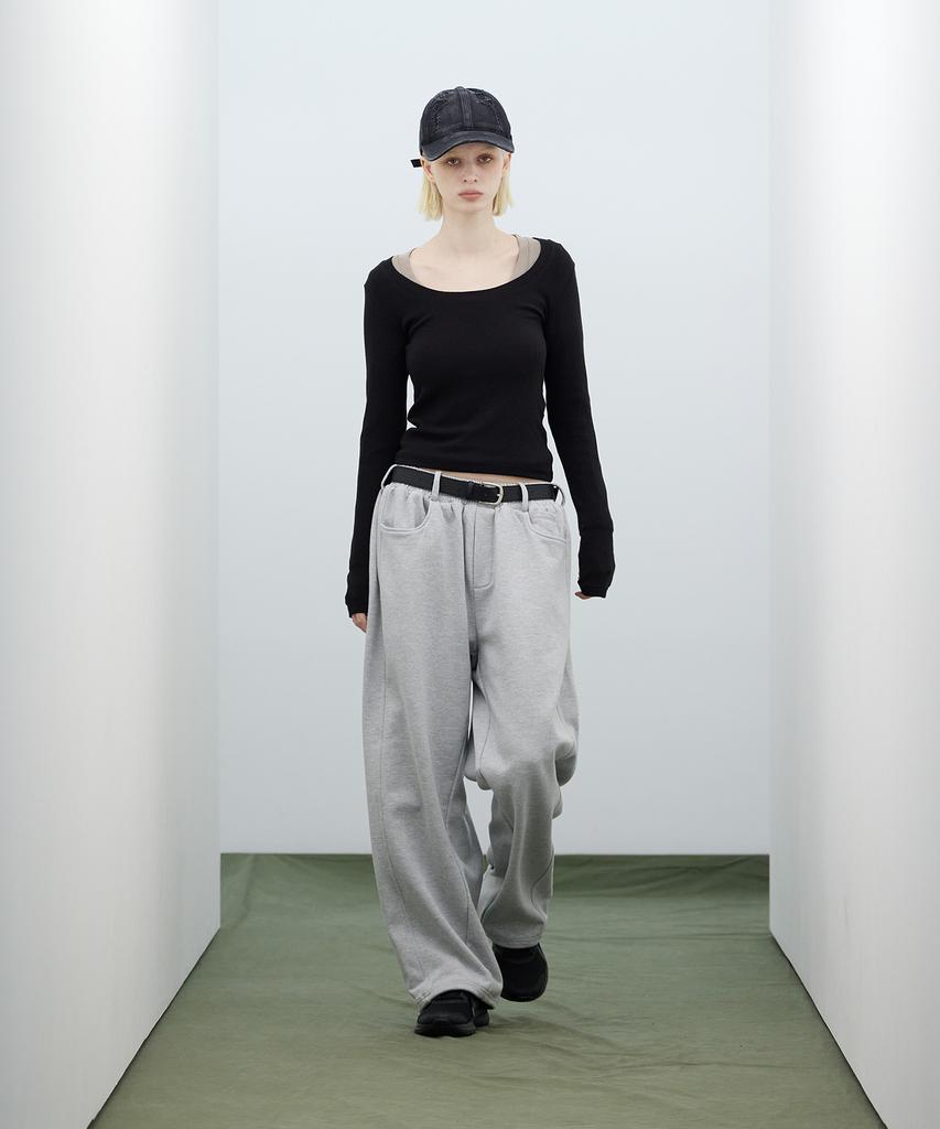 STANDARDERROR [All Seasons Or Fleece-Lined] 87-Stan277 Belted Obi Wide Loose Fit Sweatpants (3 Colors)