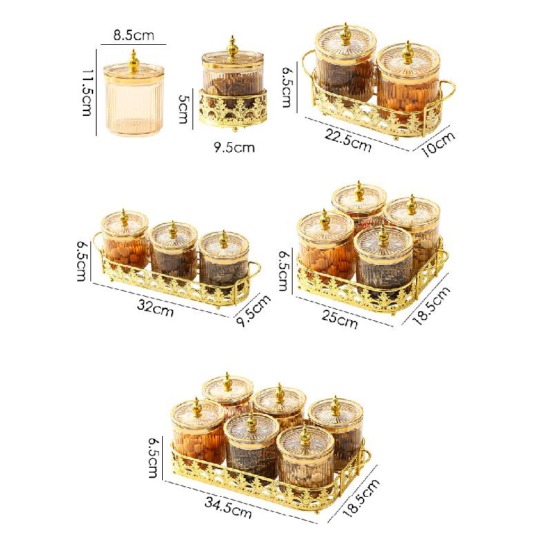 Transparent Striped Kitchen Seasoning Jar Grain Storage Container Gold-plated Sugar Jar Household Seasoning Box Salt Jar Bottle