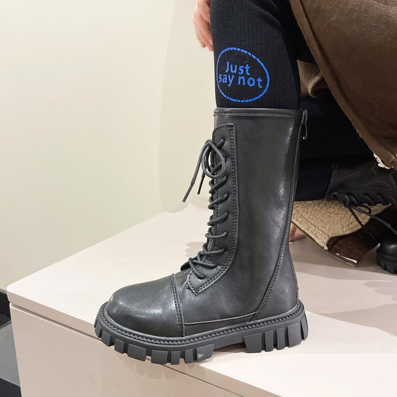 Girls Boots Solid Color Kids Fashion PU Simple Winter and Autumn New Big Children's Performance High Boots Children's Catwalk