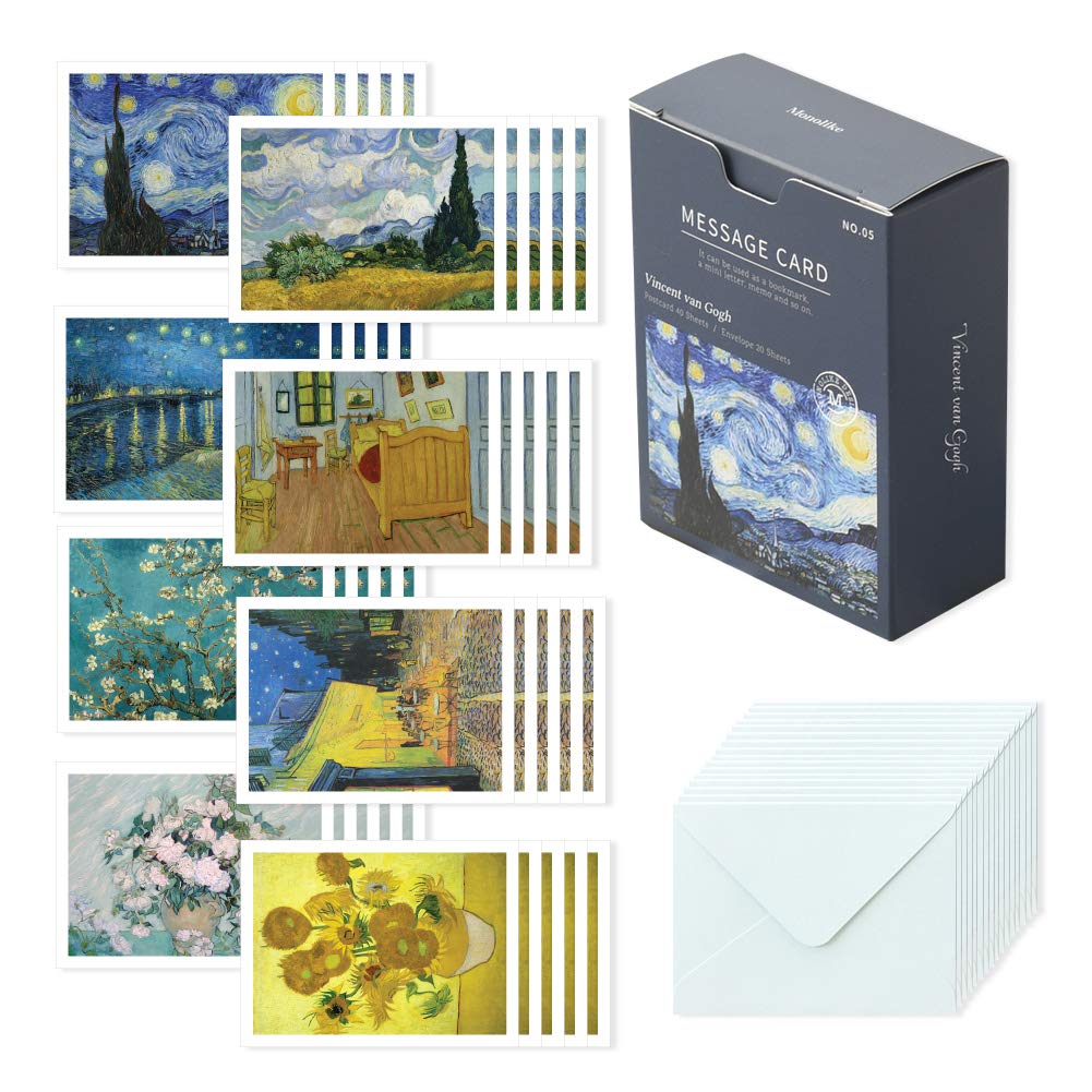 

Открытка с сообщением Monolike Мини-открытка Открытка с сообщением Van Gogh Gogh 40 листов Конверты Набор из 20 мини-дизайнов Канцелярские принадлежности Праздничная открытка Благодарственная открытка -