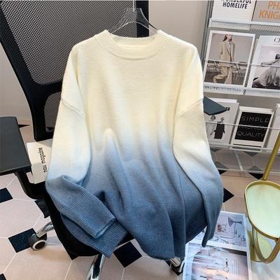 Contrast Color Gradual Change Tie-dye Sweater Women's Autumn and Winter New Medium and Long Design Sense Niche Pullover Knitted Sweater