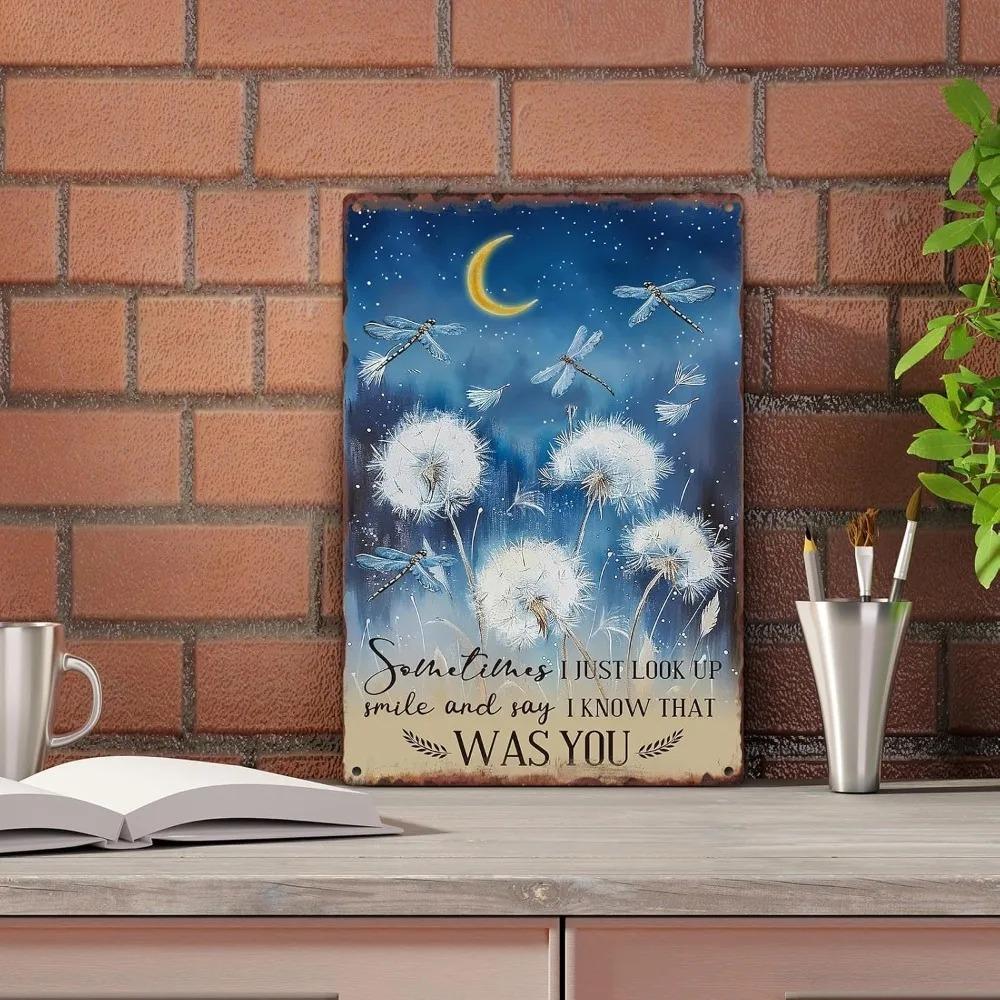 Placa de Metal Apenas Olhe Para Cima Sorria Diga Eu Sei Que Foi Você Libélula Dente-de-Leão Vintage Placa de Estanho Arte de Parede para Decoração de Casa Café Pub