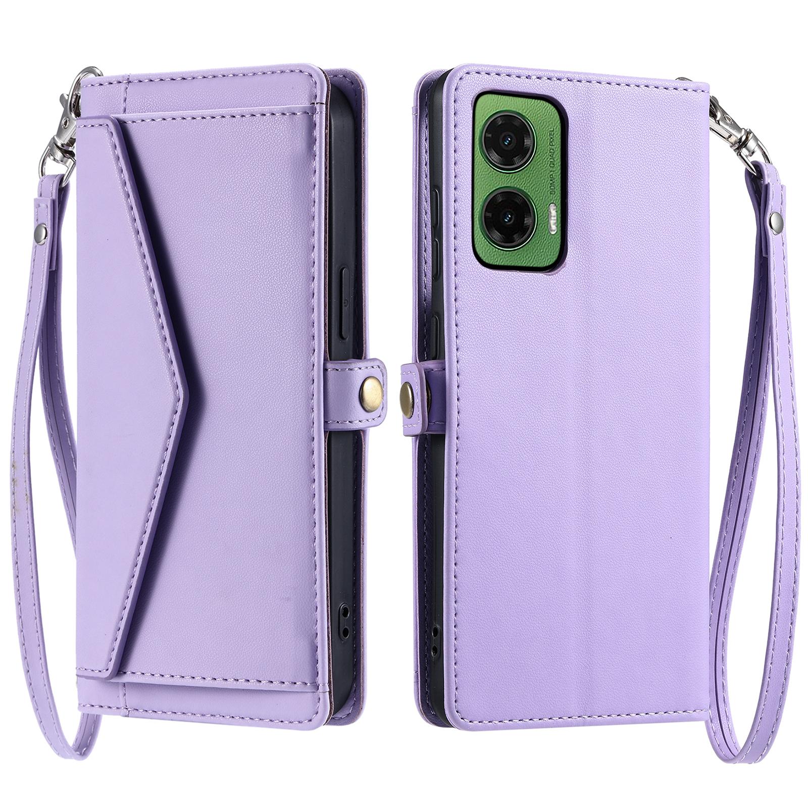 

For Motorola Moto G35 5G Leather Case with Wrist Strap Wallet Stand Phone Cover D