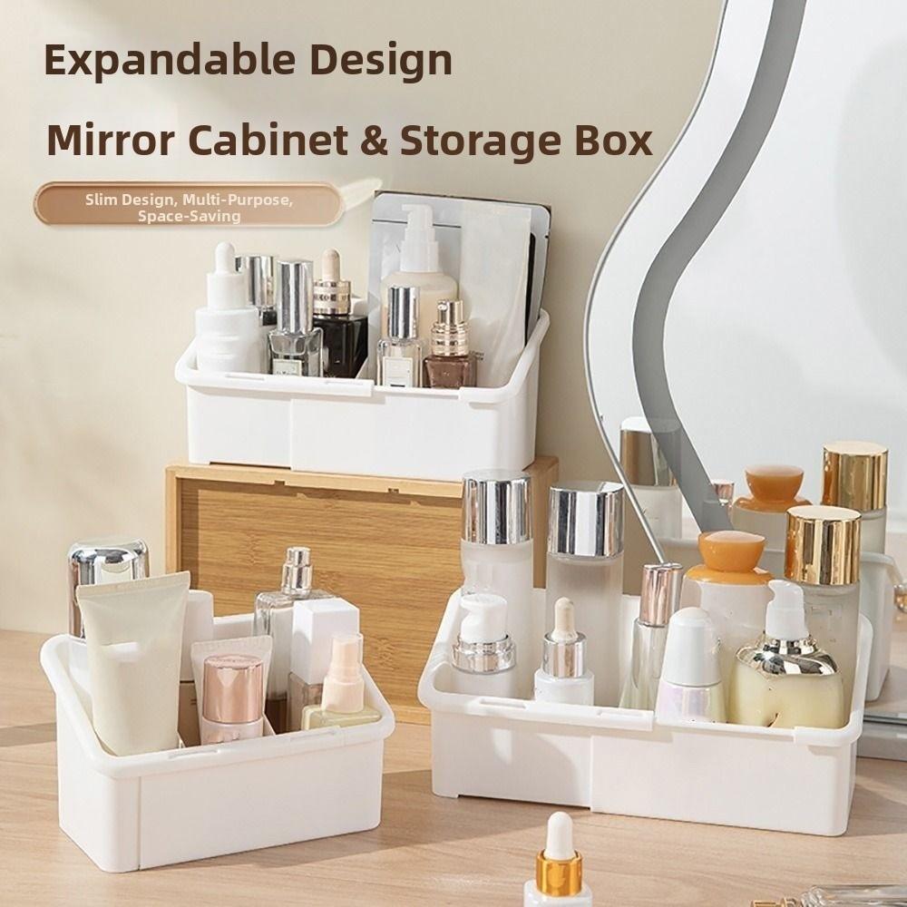 Expandable Design Cosmetic Storage Box White Desktop Storage Rack  Bathroom Organization