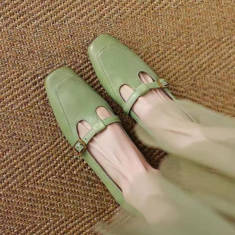 

Модная женская обувь с квадратным носком, на низком каблуке, одинарная, осенняя, модная, с мелким вырезом, на ремешке, водонепроницаемая, нескользящая, низкая 40 зелёный