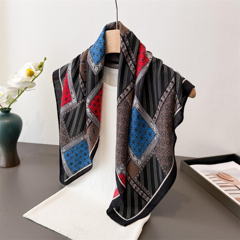 Luxury Soft Stain Square Scarves For Women Cashew Print Neck Shawl Warps Elegant Neckerchief Bandanas Hijab For Beach Travel