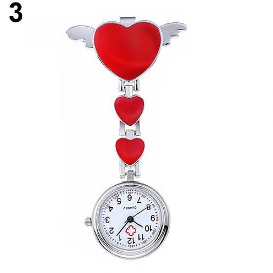 Women Lady Cute Love Heart Quartz Clip-on  Nurse Pocket Watch AVE