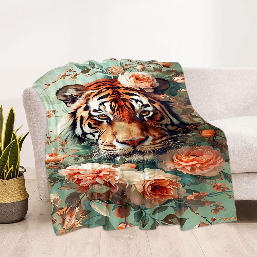 Tiger And Roses Blanket Suitable for Offices, Travel, Living Rooms Also a Good Gift for Friends and Family Suitable for All Seasons.