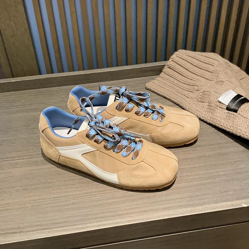 Cowhide Version~ Grape Mother Has the Same Fashionable Retro Contrasting Color Square Round Head Casual Forrest Gump Training Board Shoes Ins Wo