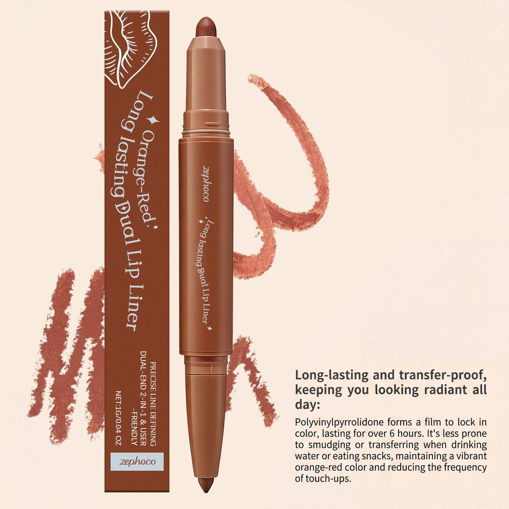 Zephoco Soft & Moist Double-Ended Lip Liner (Orange-Red) – Lightweight, Highly Pigmented, Long-Lasting Daily Lip Makeup.