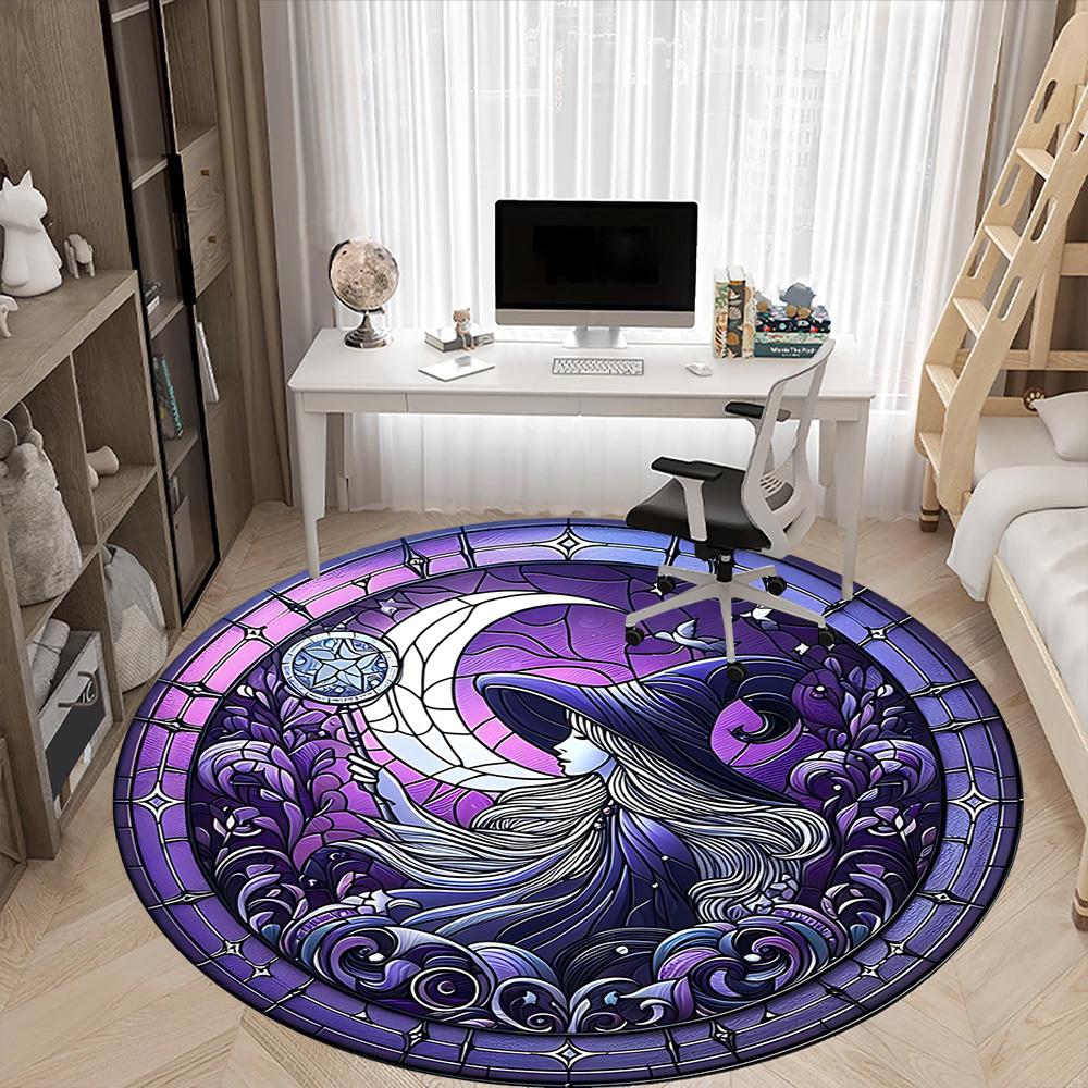 1PC Moon Witch Office Round Area Rug, Indoor Mat Suitable ForOffice, Under Office Chairs Bedroom Living Room Home Decor, Room Deco, D144