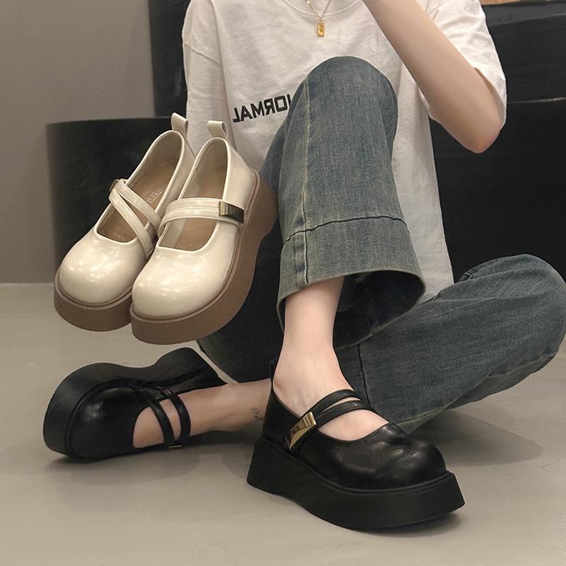 Mary Jane Shallow Mouth Single Shoes 2025 Autumn New Models with Skirts French Thick-soled Round Head Gentle Wind Soft-soled Small Leather Shoes