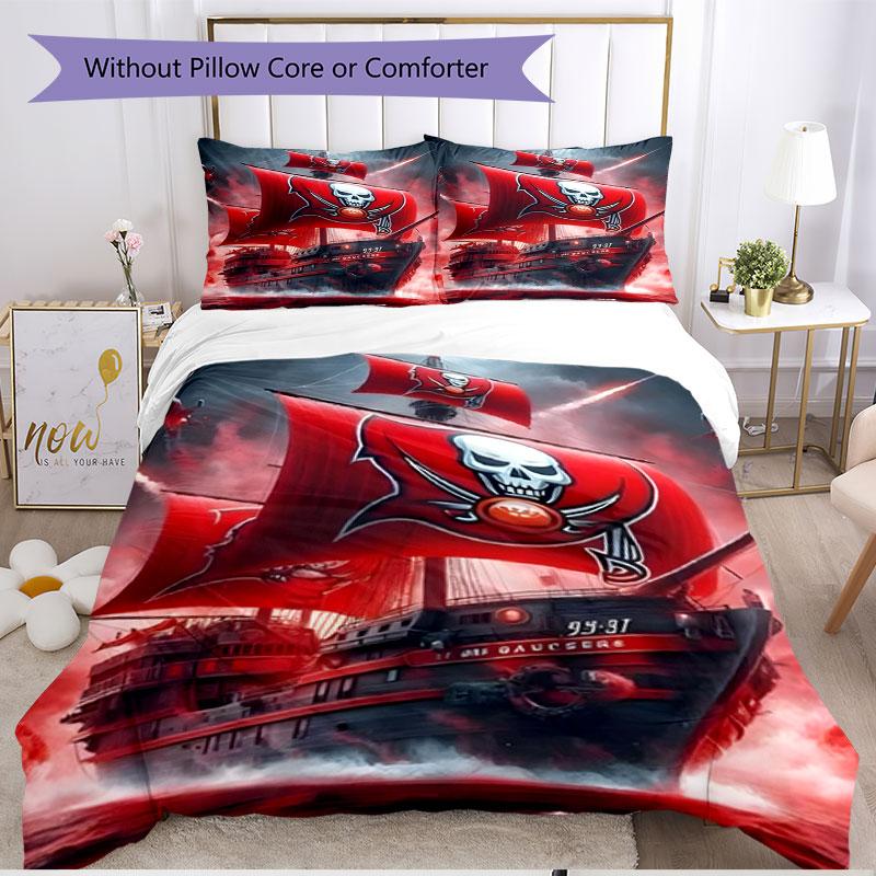 3pcs Duvet Cover Set (1*Duvet Cover + 2*Pillowcase, Without Core), Tampa Bay Buccaneers Print Soft All‑Season Bedding Set, Home Bedroom Decor Gift