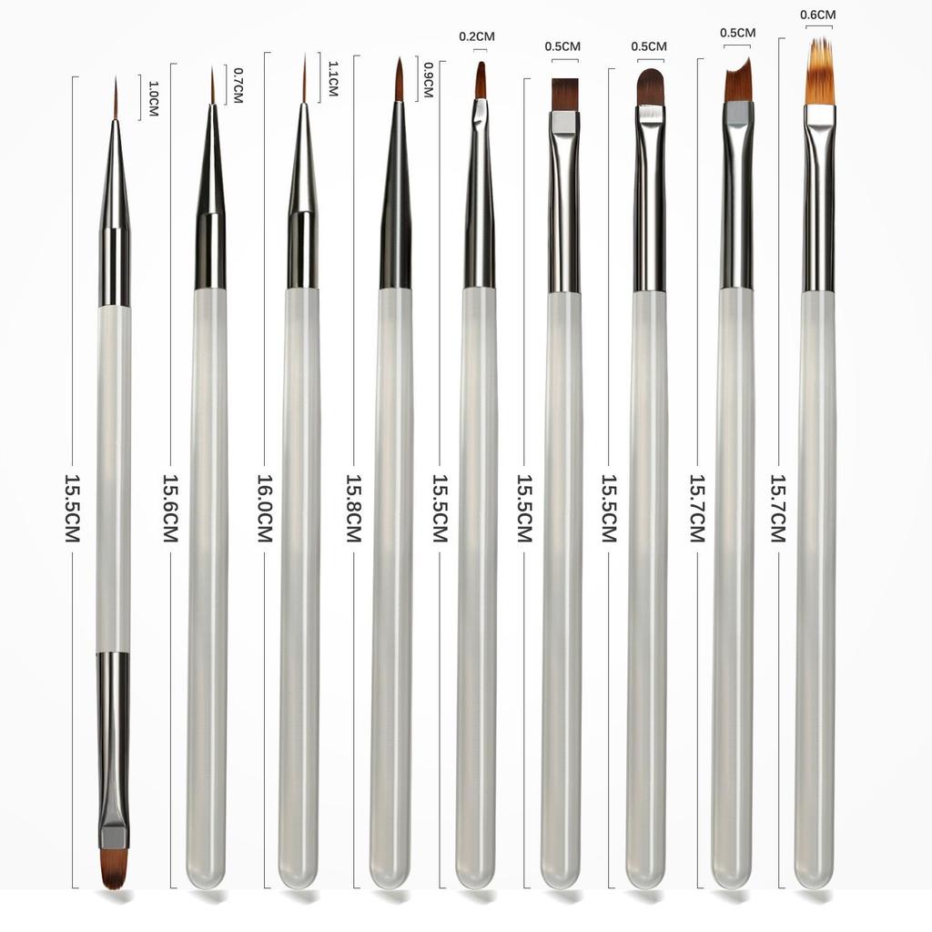 Japanese 9-Piece Nail Art Brush Set for Color, Liner, Blending, Flower, and Gradient Designs