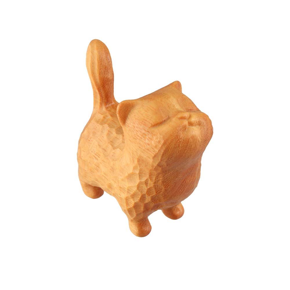 Tiny Wooden Cat Statue Cute Animal Figurine Cat Ornament Cat Sculpture  Desktop