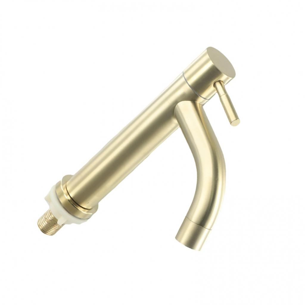Brushed Gold Bathroom Basin Single Hole Cold Handle Shower Head Sink Faucet Bath