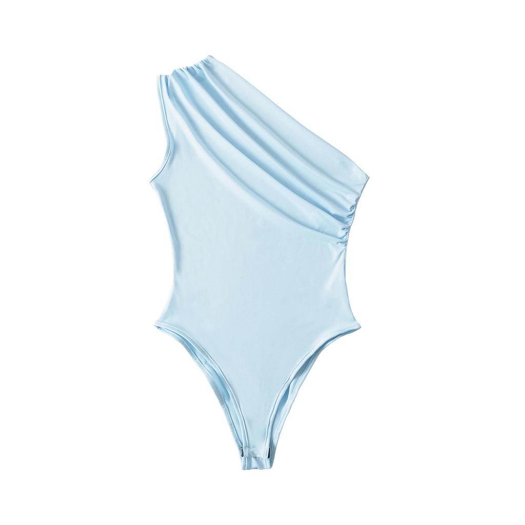 2025 European & American One-Shoulder Ruched Bodysuit: Sexy, Slim Fit Summer Top