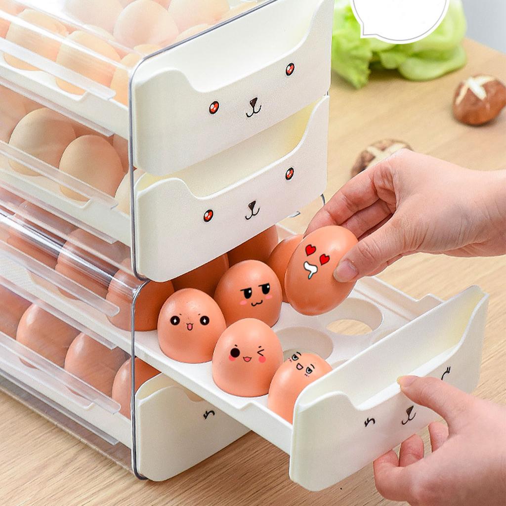 Space Saving Double Layer Egg Drawer Transparent Lengthen Independent Slot Egg Holder Storage Container for Refrigerator