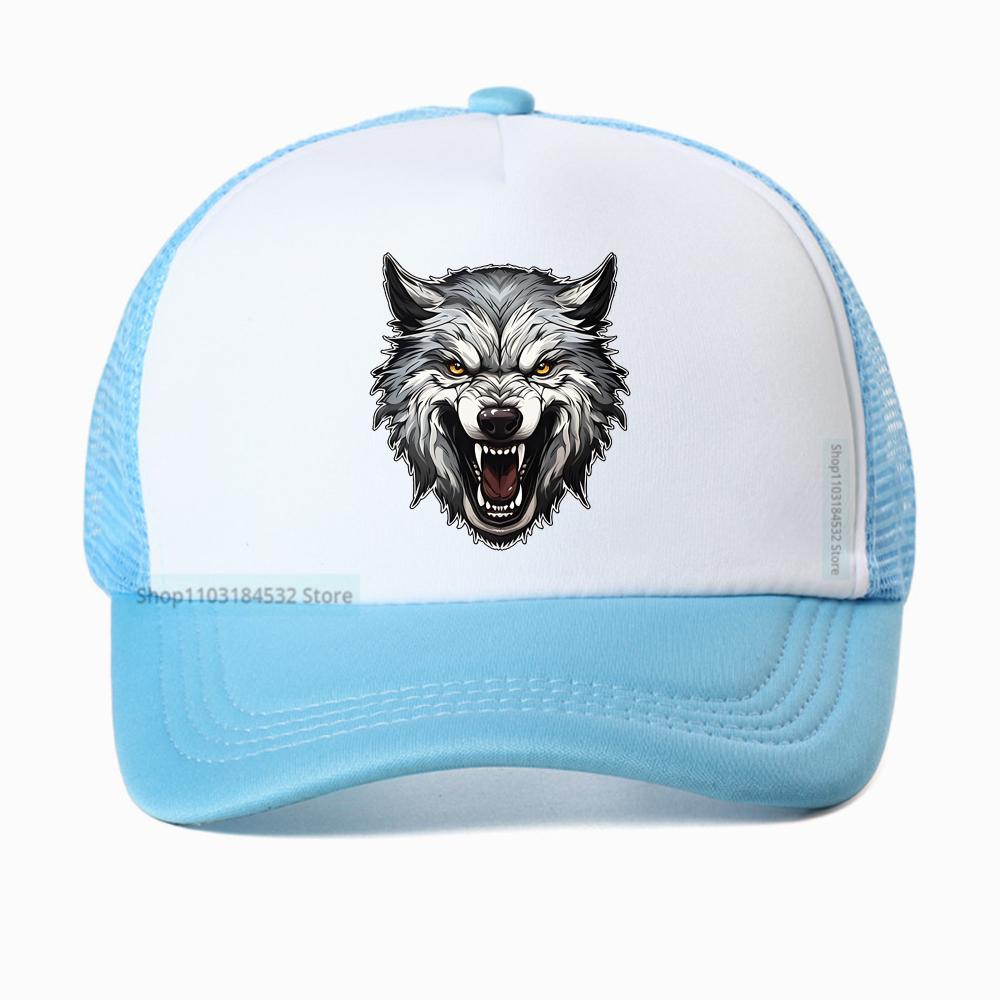 Ferocious Wolf Breathable Baseball Cap Unisex Mesh Snapback Visor Hip Hop Cotton Solid Color Trucker Hat Bone
