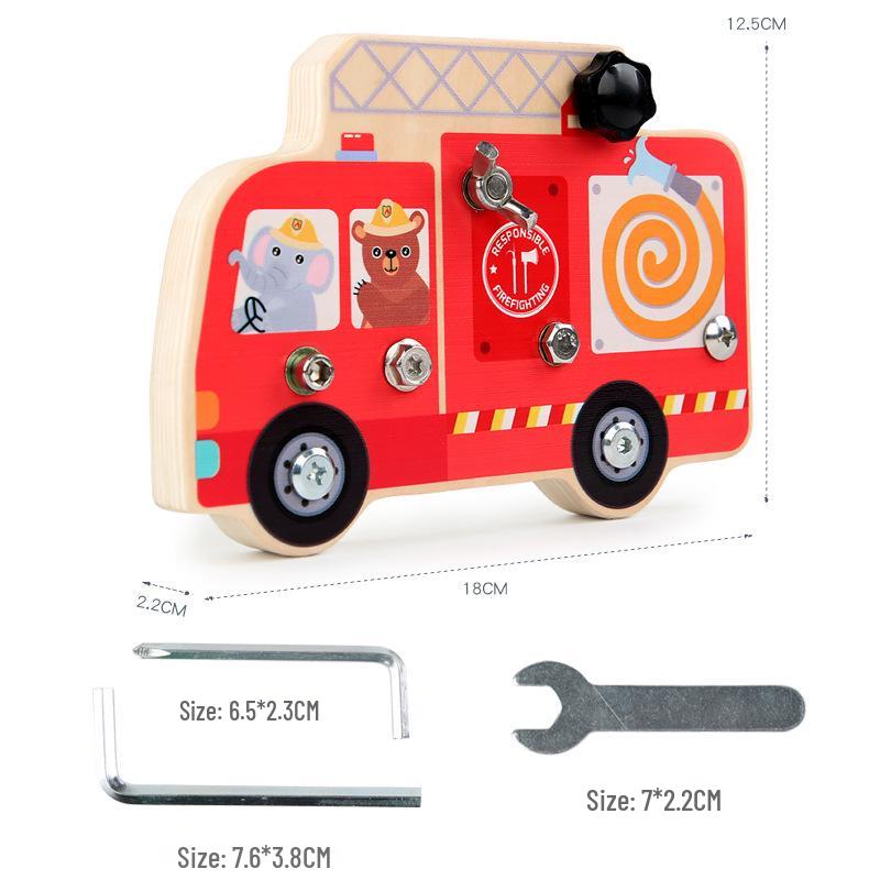 Wooden Montessori Fire Truck Toy for Children's Hand-Eye Coordination and Concentration Skills Development