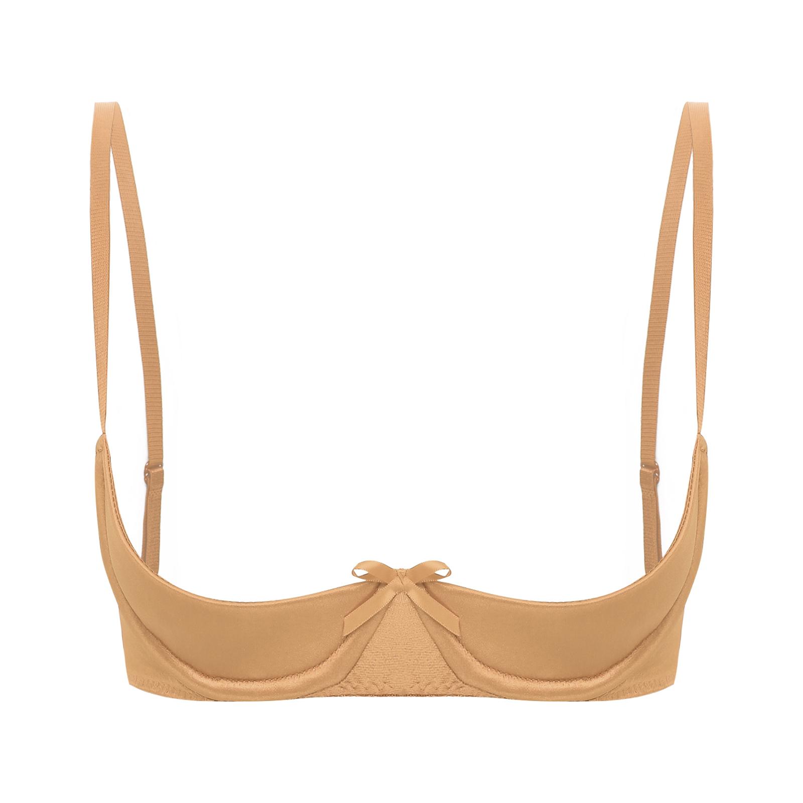 

Жіночий сексуальний прозорий атласний бюстгальтер із половиною чашки та м’якими кісточками 5XL шампанського