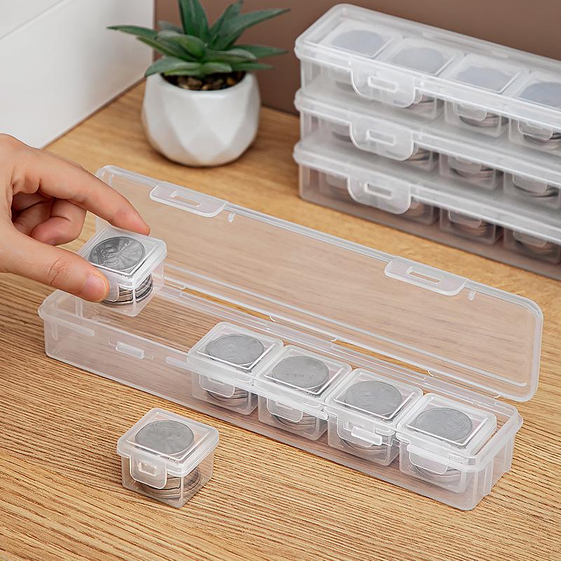 Clear Rectangular Coin Cases Capsules Container Holder Storage Box Plastic For Storing Coins Bins