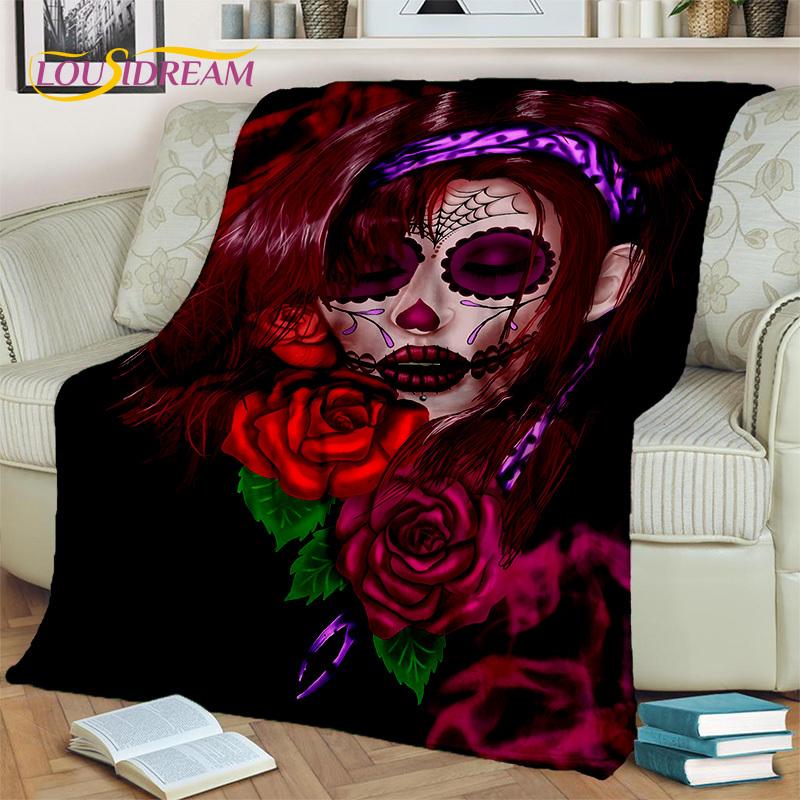 Horror Gothic Weiblicher Schädel Totes Mädchen Decke, Weiche Überwurfdecke für Zuhause Schlafzimmer Bett Sofa Picknick Reise Büro Überdecke Kind