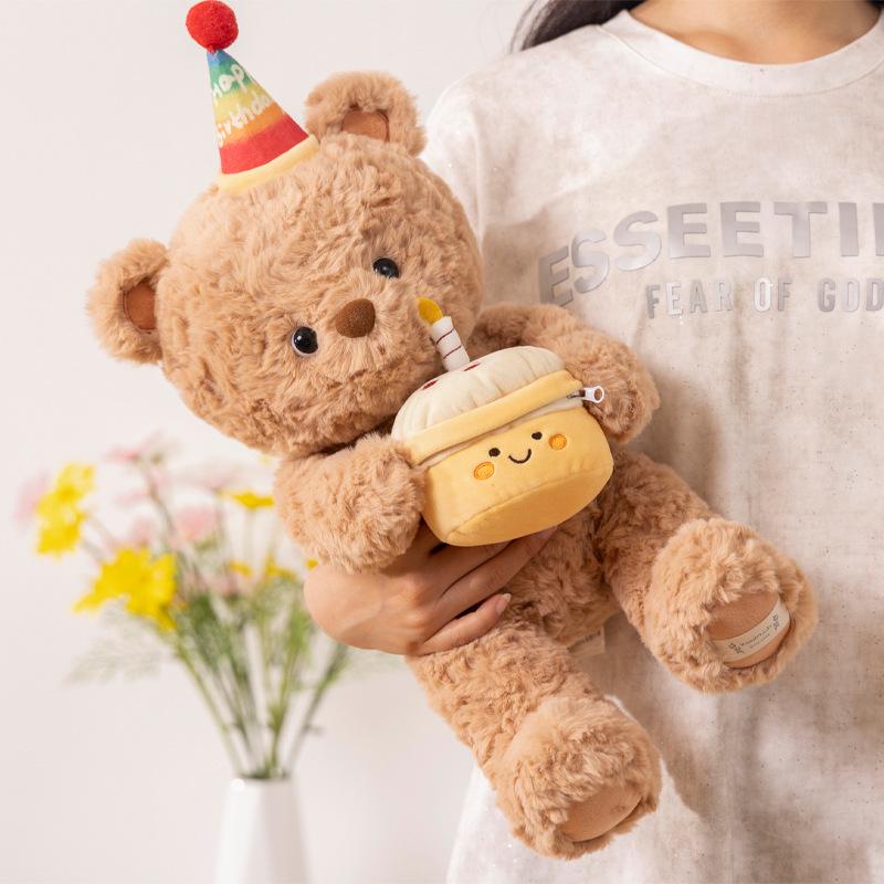 Cute Birthday Hat Bear Plush Toy - Sleep Companion & Hugging Gift for Girls