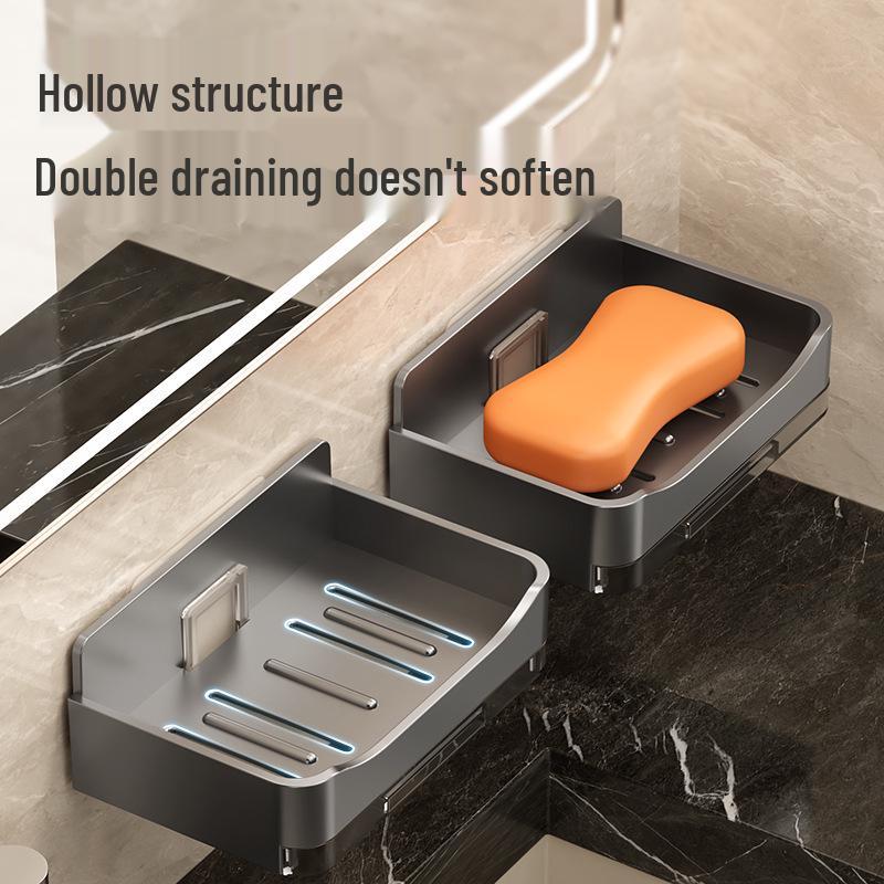 Punch-Free Wall-Mounted Soap Dish with Drainage and Hook - High Capacity Bathroom Storage Rack