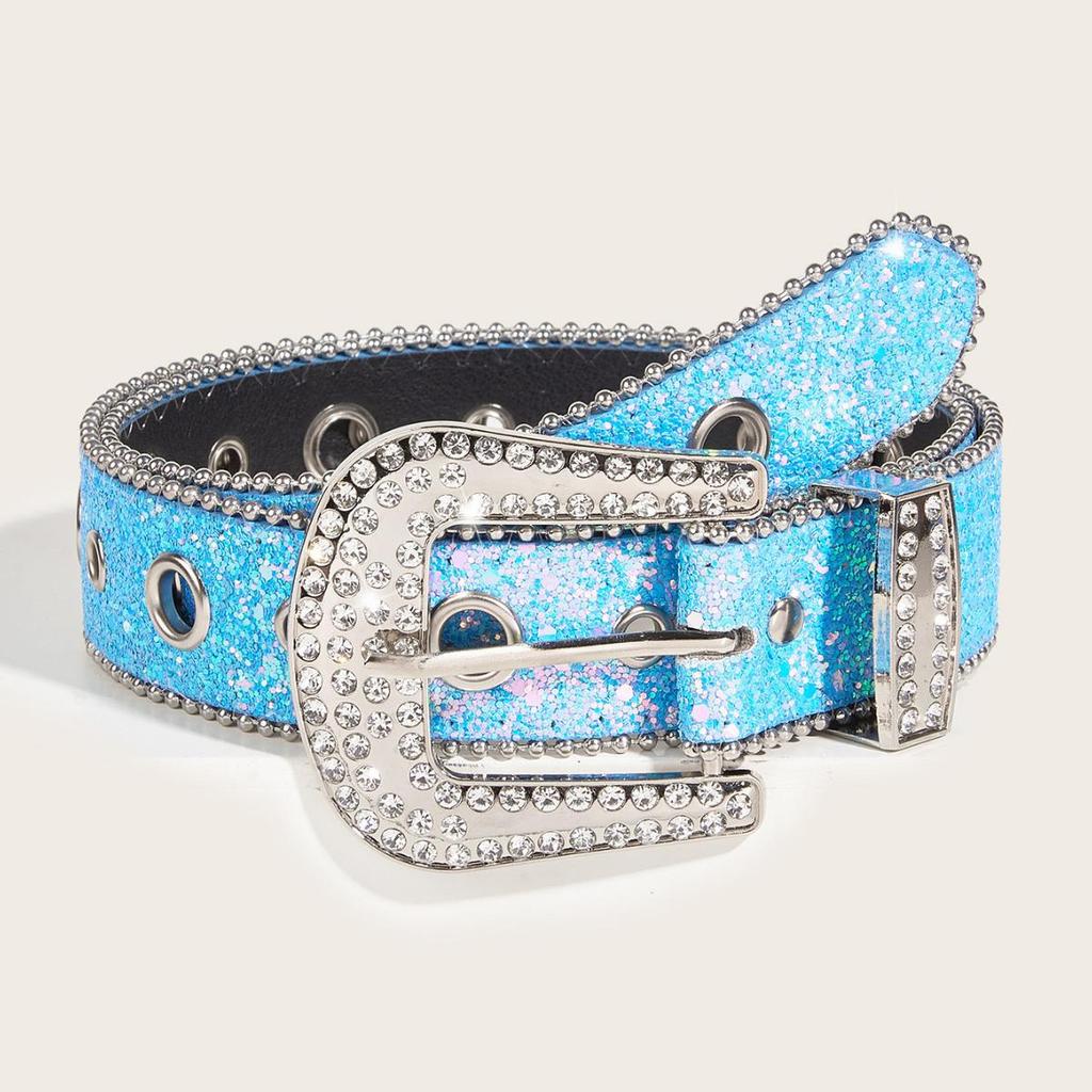 Trendy European & American Sequined Rhinestone Leather Belt