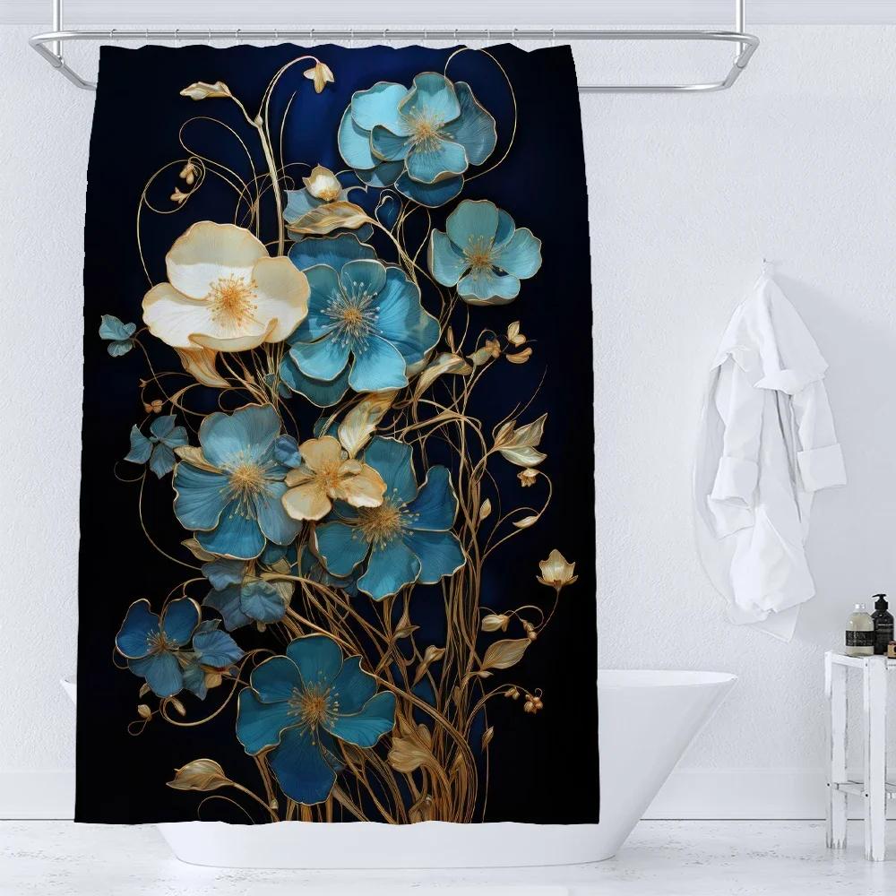 Art Watercolor Flowers Shower Curtain Print Modern Nordic Minimalist Polyster Fabric Home Decor Bathroom Curtains with Hooks
