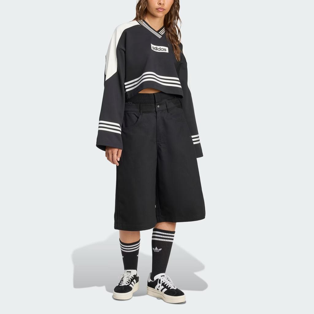 Adidas Originals Striped Cropped Loose Sweatshirt Women Tops Black JW7273