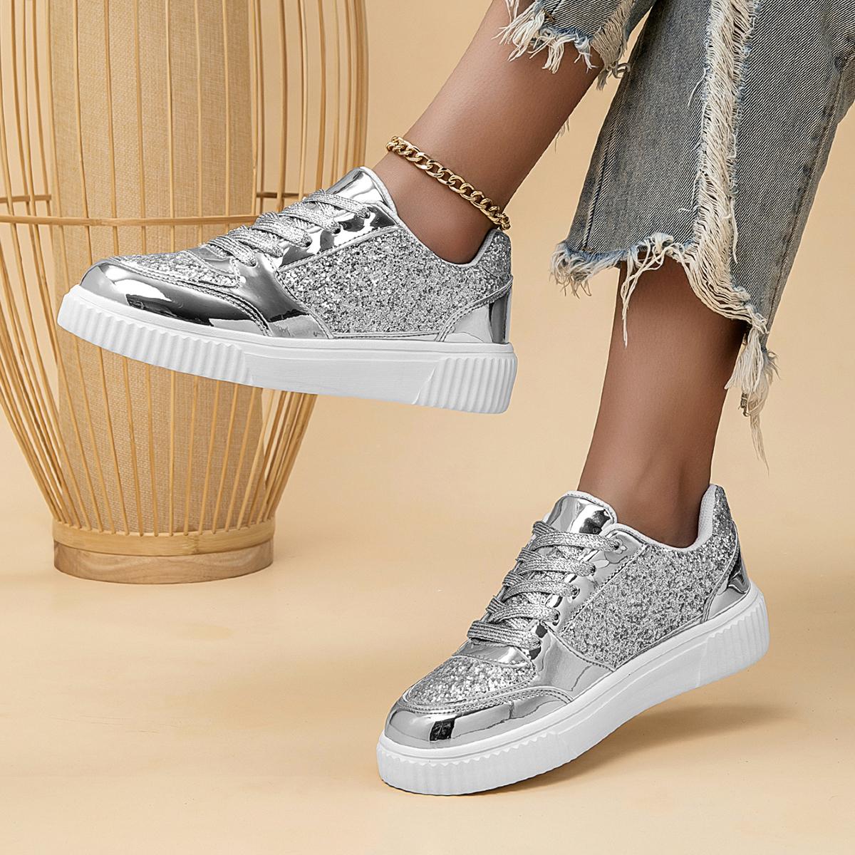 

Мода Новые Женские Кеды Толстая Подошва Походные Повседневные Спортивные Платформа Универсальный Ремешок Золотые Модные Сценические Туфли Zapatillas Hombre 42 серебряный