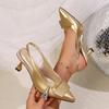 Women's Sandals Covering Toe High Heels Summer Pointed Toe Back Hollow Elegant Silver Color Ladies Shoes Rubber Sole