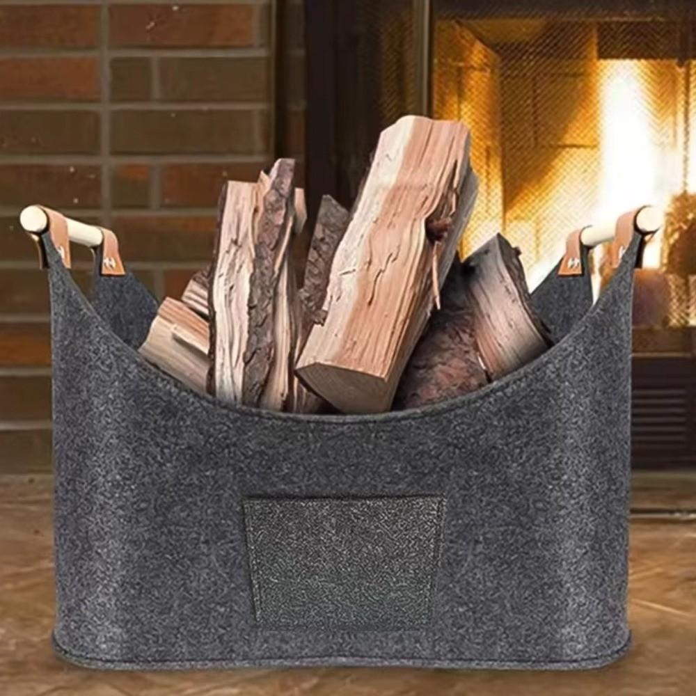 Extra Large Felt Firewood Basket Heavy Duty Clothes Storage Basket Fireplace Wood Bag  Wood Storage