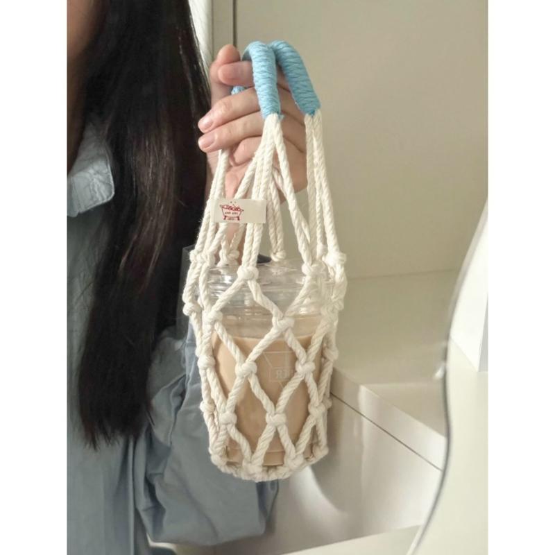 Hand-Woven Bottle Holder Cup Sleeve Handmade Drink Container Sleeve Suitable For Hiking Camping And School