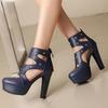 Fashion Women Sandals Round Toe Chunky Heels 12cm Platform 3.5cm Zipper Crystal Plus Size 48 49 50 Party Shoes