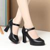 One-word buckle high-heeled waterproof stage catwalk with cheongsam shoes temperament single shoes, leather shoes