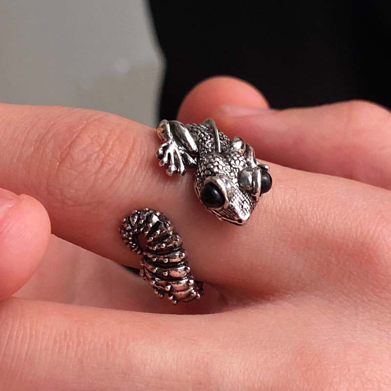 Gothic Black Lizard Opening Rings for Men Women Punk Hip Hop Metal Animal Adjustable Finger Ring Party Zircon Accessories