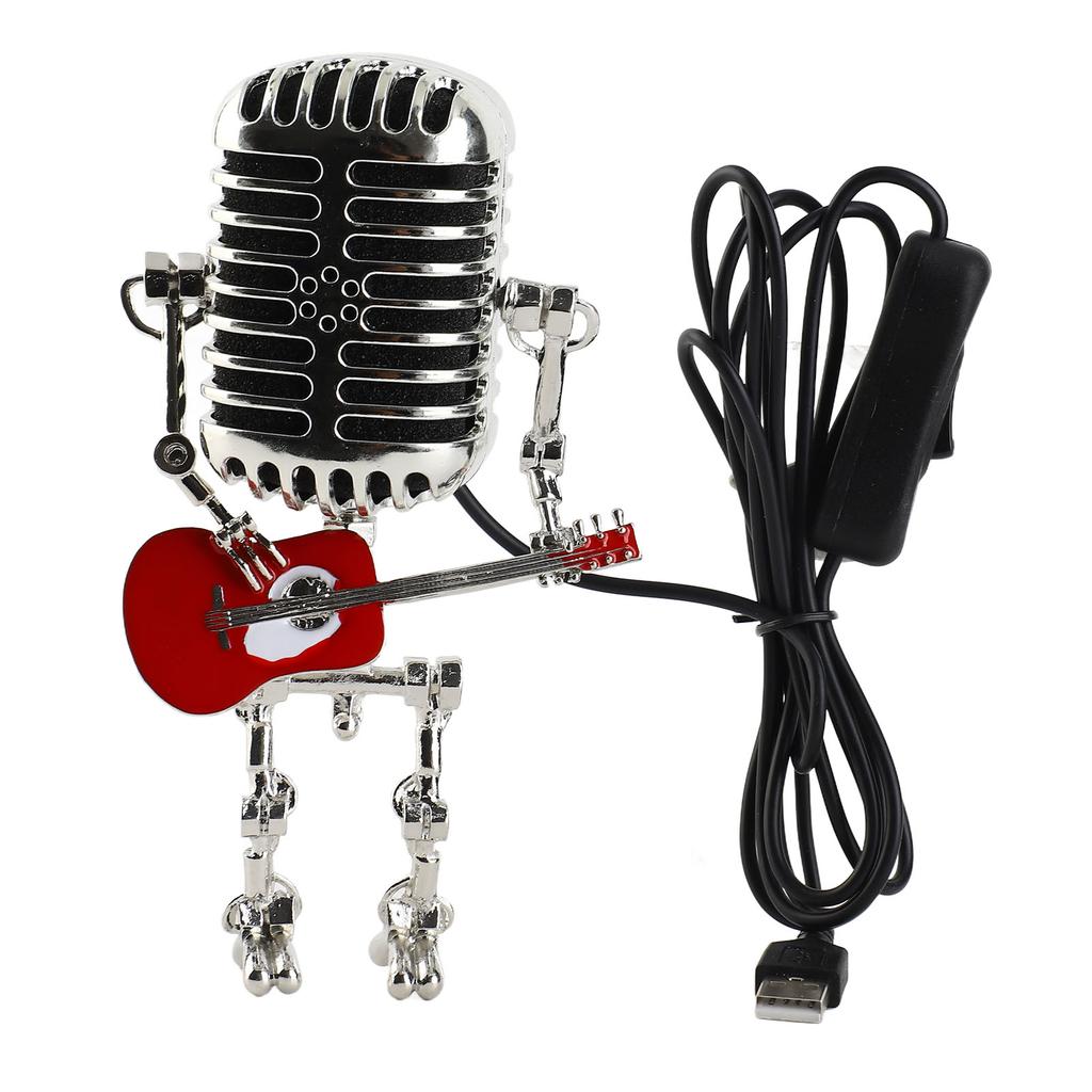 Vintage Microphone Guitar Robot Table Lamp USB Aluminum Metal Retro Microphone Robot Night Light