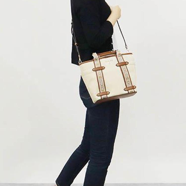 Michael Kors Mk Letter Print Polyester Cotton Tote Crossbody Shoulder Bag Women Bags Beige 30T2G5VT1C-817