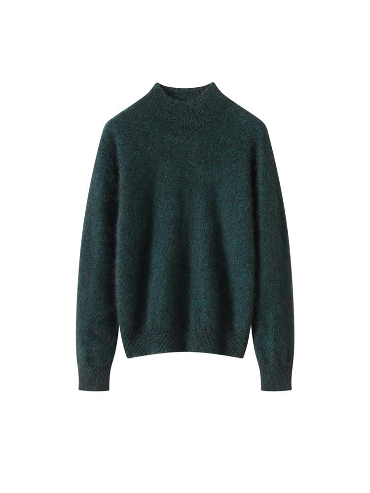 Women's Cashmere Half-High Neck Long Sleeve Sweater - Classic Loose Knit Top