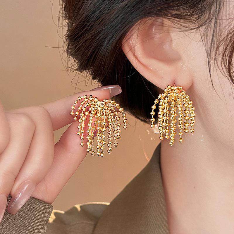Personalized Beaded Fireworks Tassel Earrings: Fashionable Retro Dangles with Unique Temperament for Women