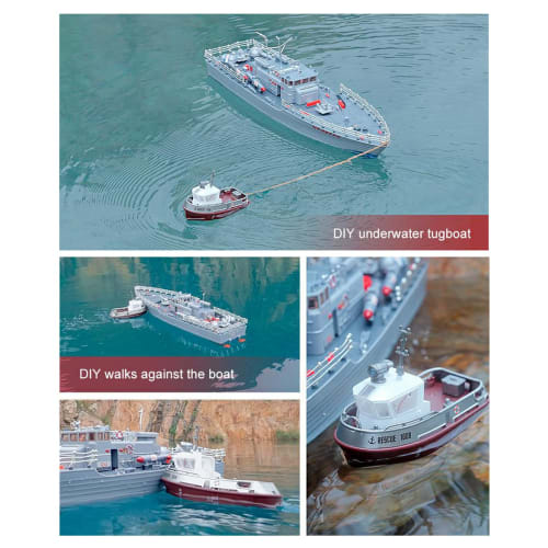 BCDYH Remote Control Boat, 2.4GHZ 1:32 Waterproof Mini Tugboat with Lights, Rechargeable Electric Toy for Kids Boys and Girls