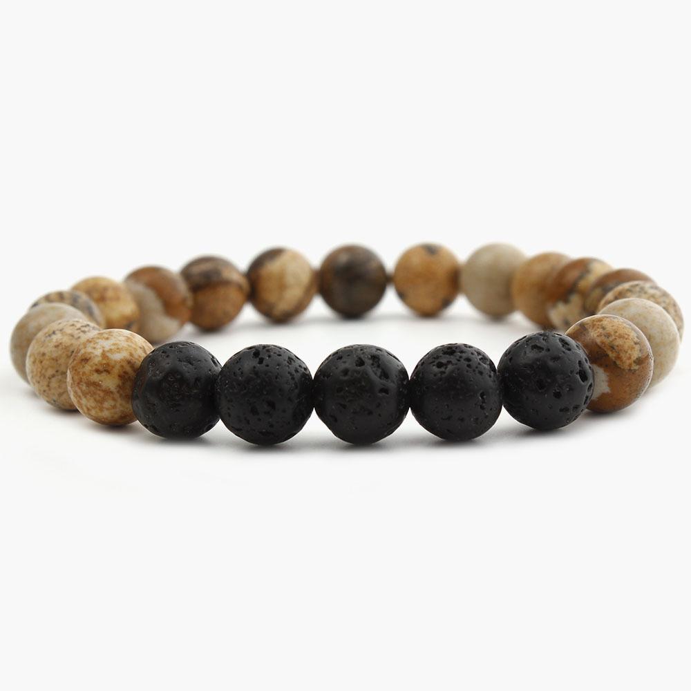 European-American Red Veined Stone  Volcanic Mala Bead Bracelet
